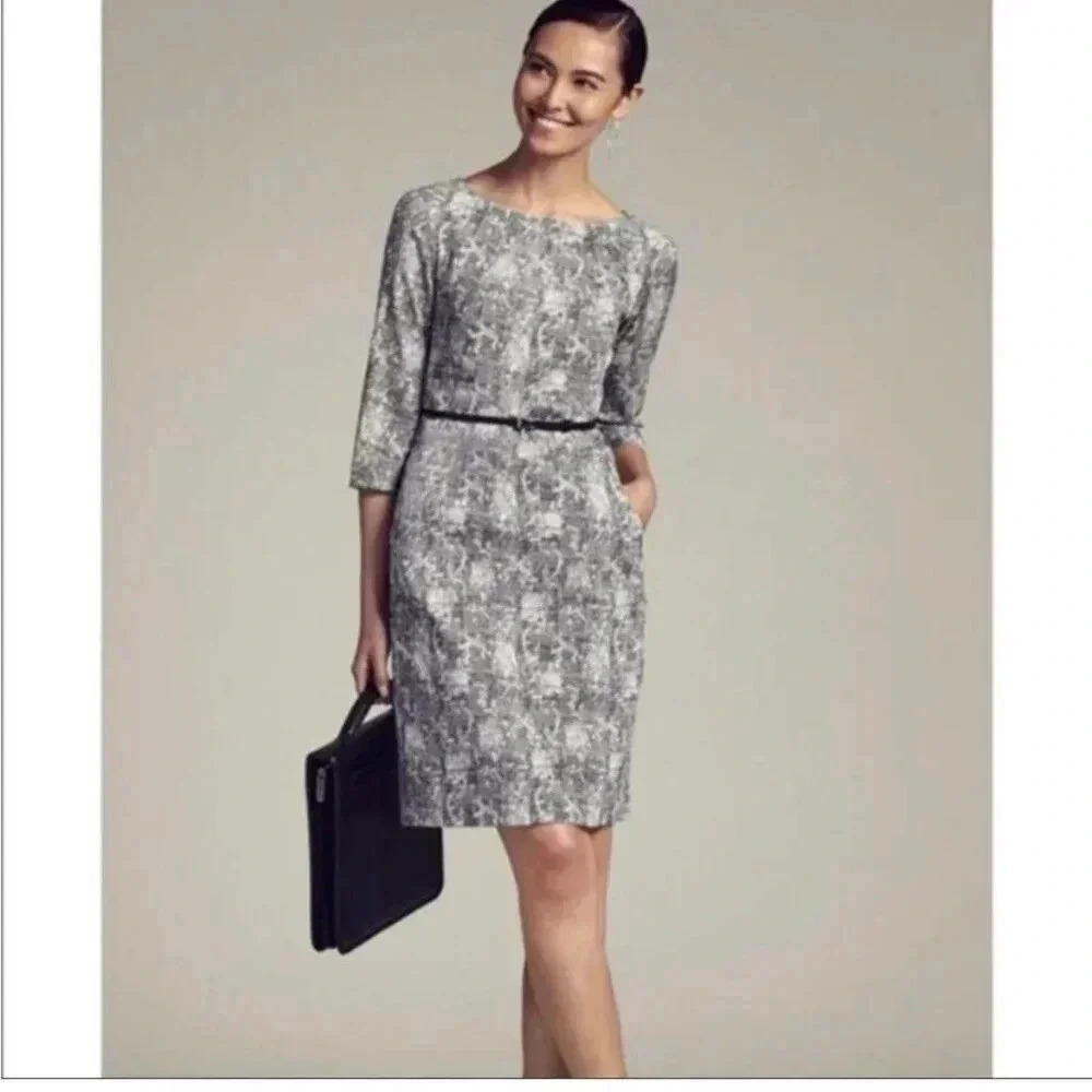 M.M. LaFleur Etsuko Crackle Sheath Size 12 Dress Shift Work Office Wedding Black